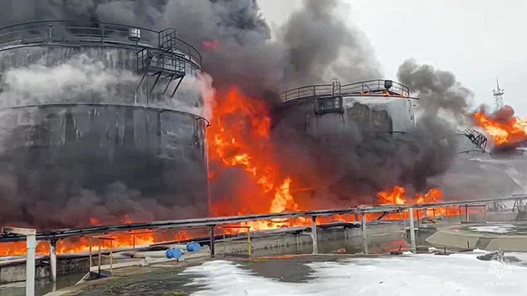 Breaking: Fire Engulfs Oil Tanks Following Suspected Ukrainian Drone Strike at Russia's Temryuk Port