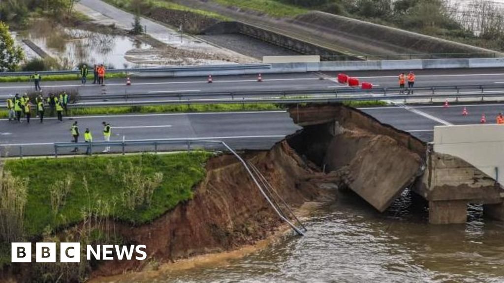 Driver dies and motorway crumbles amid severe storms in France, Portugal, and Spain
